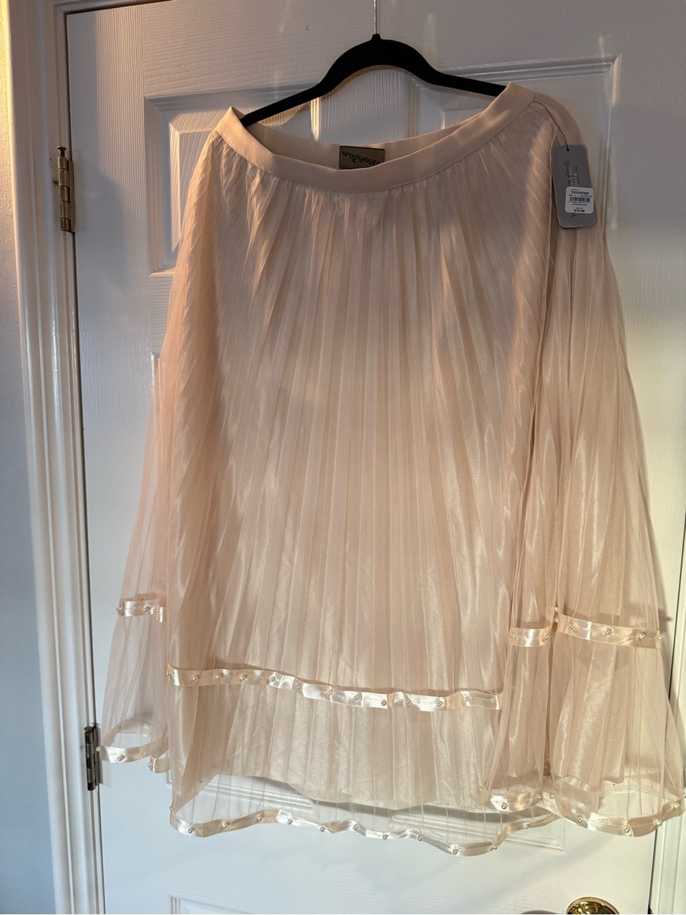 Macy's Pleated Sheer Midi Skirt in Light Blush